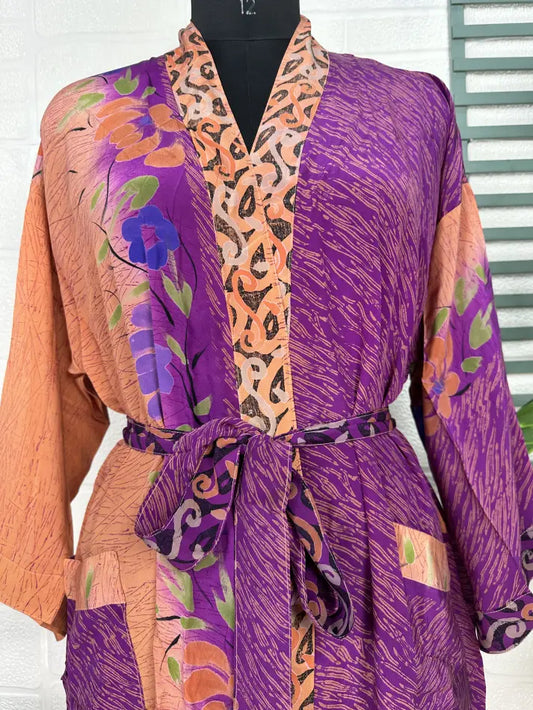 Vintage Crepe Silk Kimono Soft Comfy Robe Lightweight Luxury Loungewear  | Perfect Gift For Her