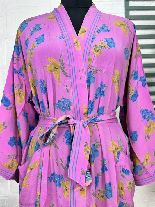 Vintage Crepe Silk Kimono Soft Comfy Robe Lightweight Luxury Loungewear  | Perfect Gift For Her