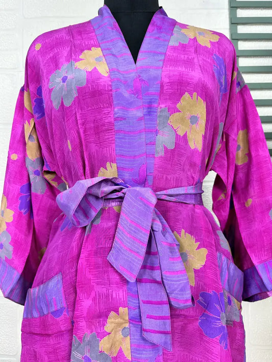 Vintage Crepe Silk Kimono Soft Comfy Robe Lightweight Luxury Loungewear  | Perfect Gift For Her