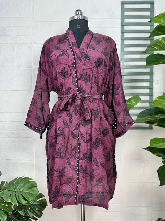 Vintage Crepe Silk Kimono Soft Comfy Robe Lightweight Luxury Loungewear  | Perfect Gift For Her