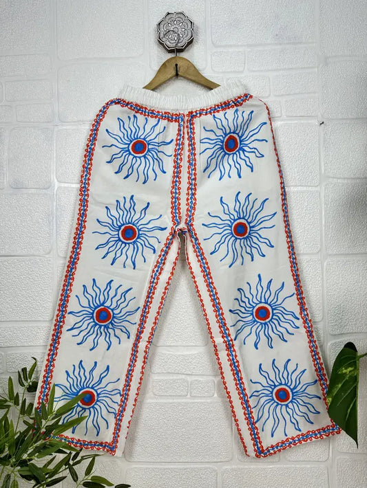 Boho Hippi Handmade Suzani Embroidered Pockets Trouser Comfy Fit Casual Wear Elastic Waist | Floral