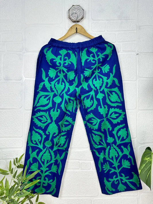 Boho Hippi Handmade Suzani Embroidered Pockets Trouser Comfy Fit Casual Wear Elastic Waist | Floral