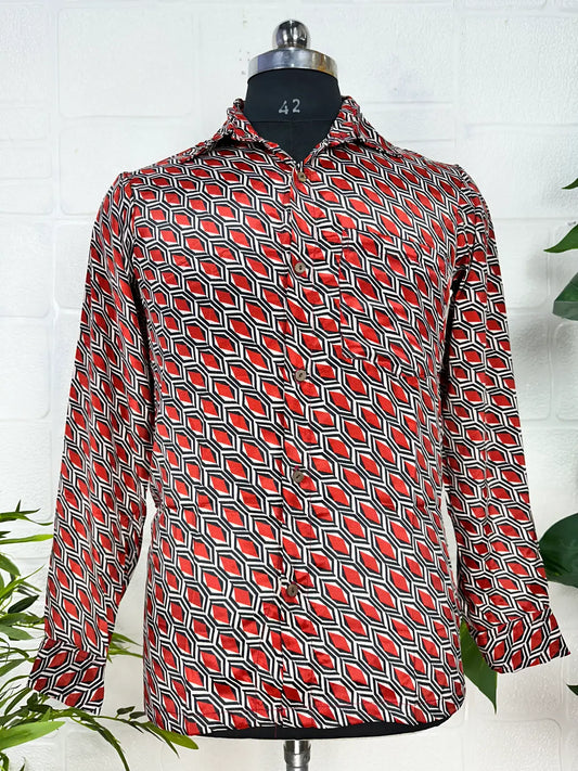 Men Beach Hawaiian Shirt, Mens Festival Rave Outfit, Silk Blend Relaxed Loose Fit Shirt, Cool Dad Father Lover Gift Red