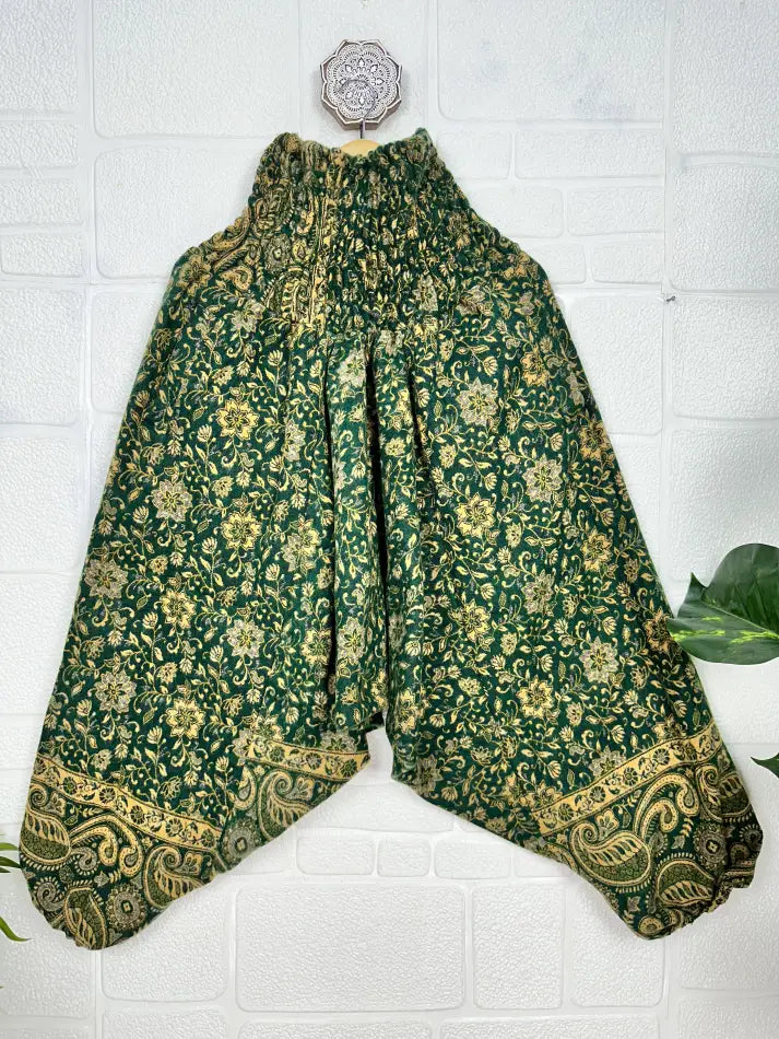Unisex Yak Wool Blend Harem Pants in floral