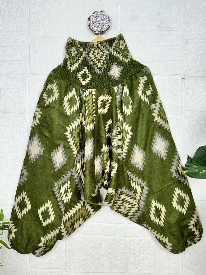 Unisex Yak Wool Blend Harem Pants in geometric