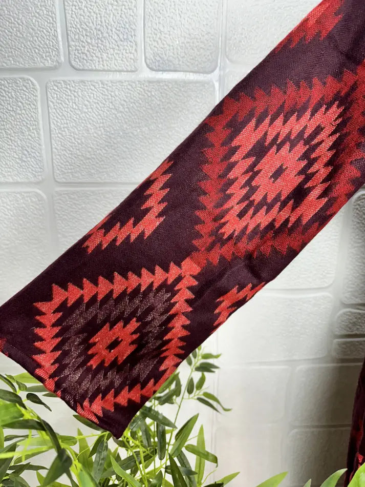 Unisex-Kimono/Robe aus Yakwollmischung mit geometrischen Rauten | Luxuriöser urbaner Blumendruck in Beige, Rot und Blaugrün | Warmes Hygge-Weihnachtsgeschenk für Sie und Ihn