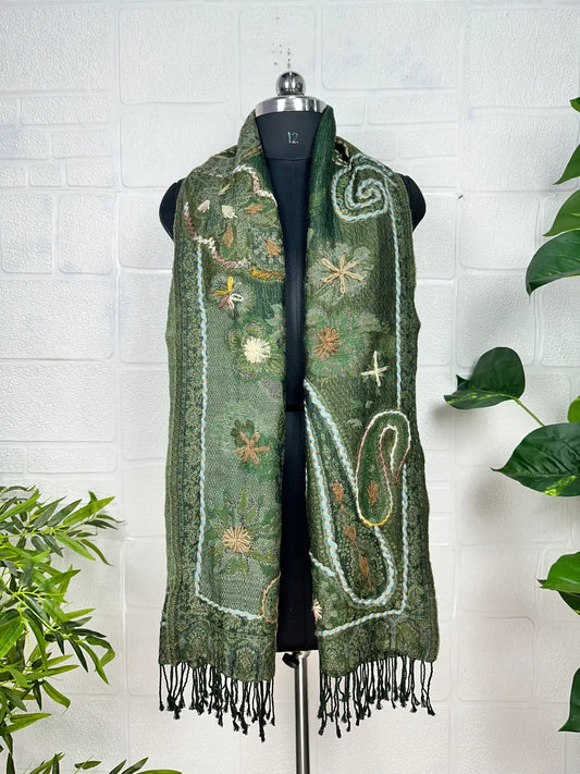 Hand Embroidered Suzani Shawl / Stole / Scarf Handwoven Warm Cozy Wrap Pure Wool Light Weight Soft Wrap Christmas Gift