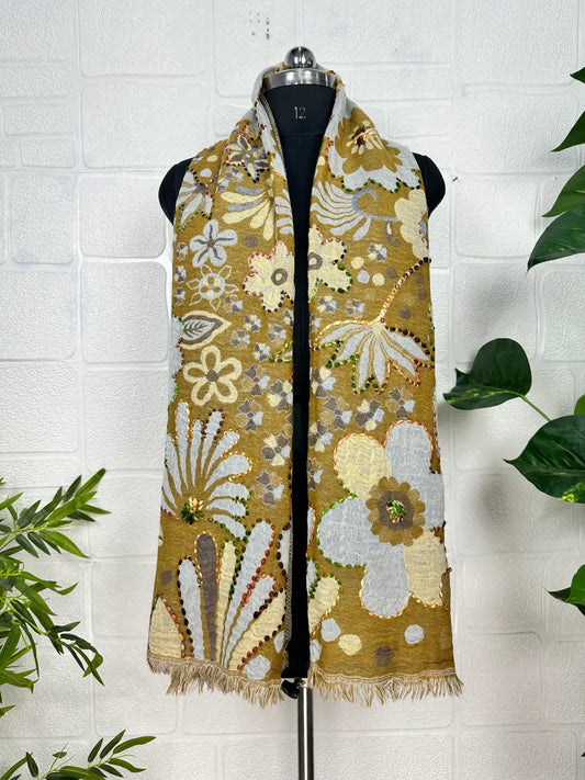 Hand Embroidered Suzani Shawl / Stole / Scarf Handwoven Warm Cozy Wrap Pure Wool Light Weight Soft Wrap Christmas Gift