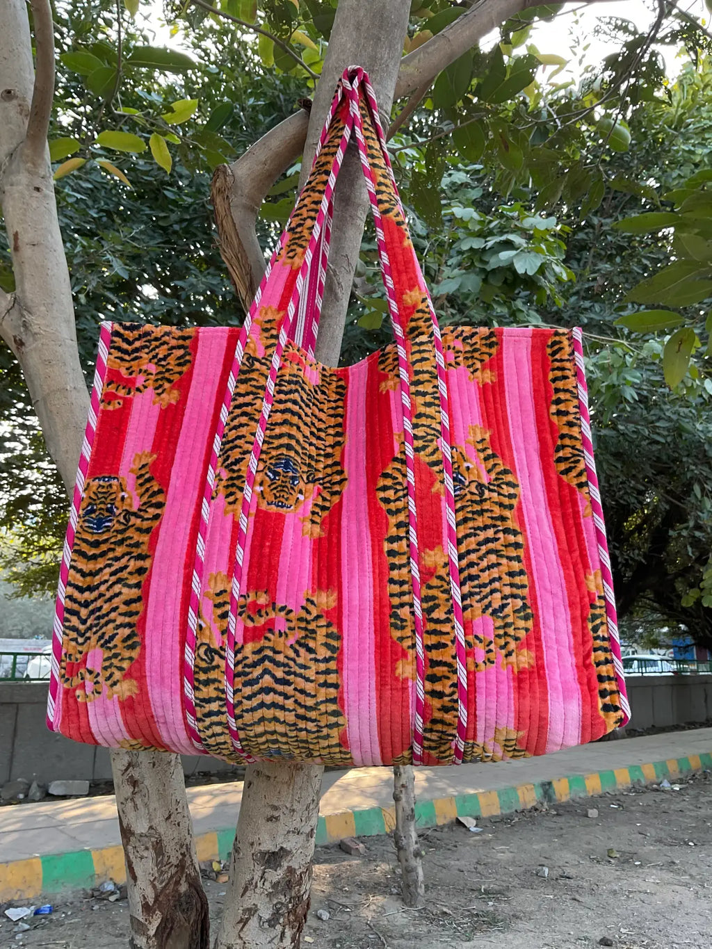 reversible Velvet & Cotton Tote Bag
