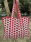 reversible Cotton Tote Bag in red white floral