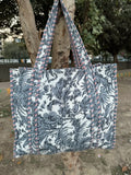 reversible Cotton Tote Bag in white gray gardenia