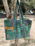 reversible Velvet & Cotton Tote Bag in ochre