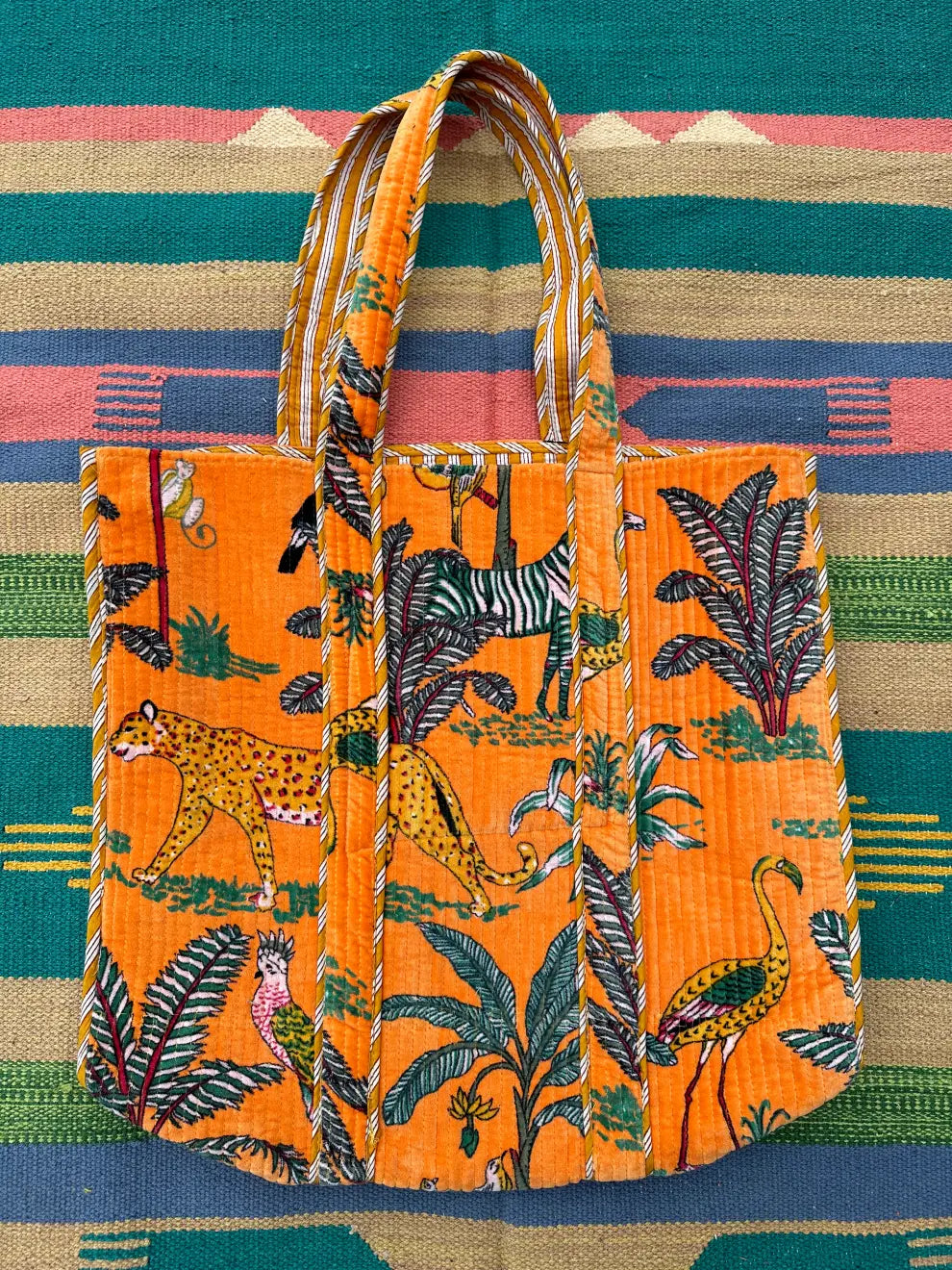 reversible Velvet & Cotton Tote Bag in ochre