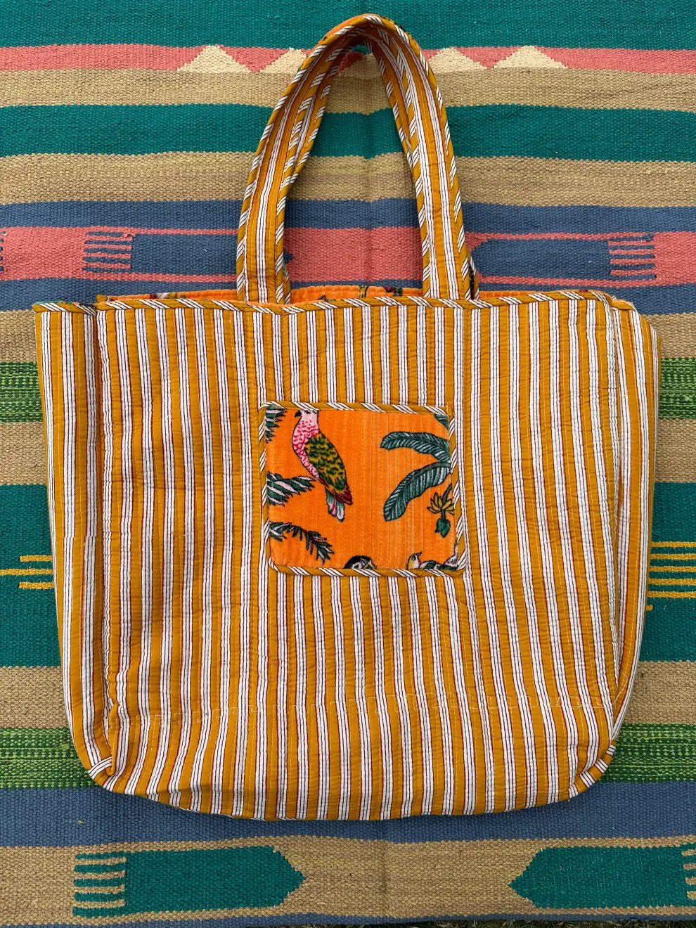 reversible Velvet & Cotton Tote Bag in ochre