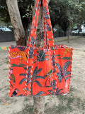 reversible Velvet & Cotton Tote Bag in ochre