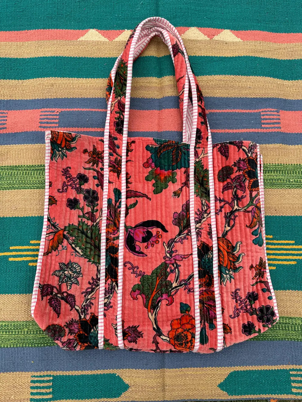 reversible Velvet & Cotton Tote Bag in ochre