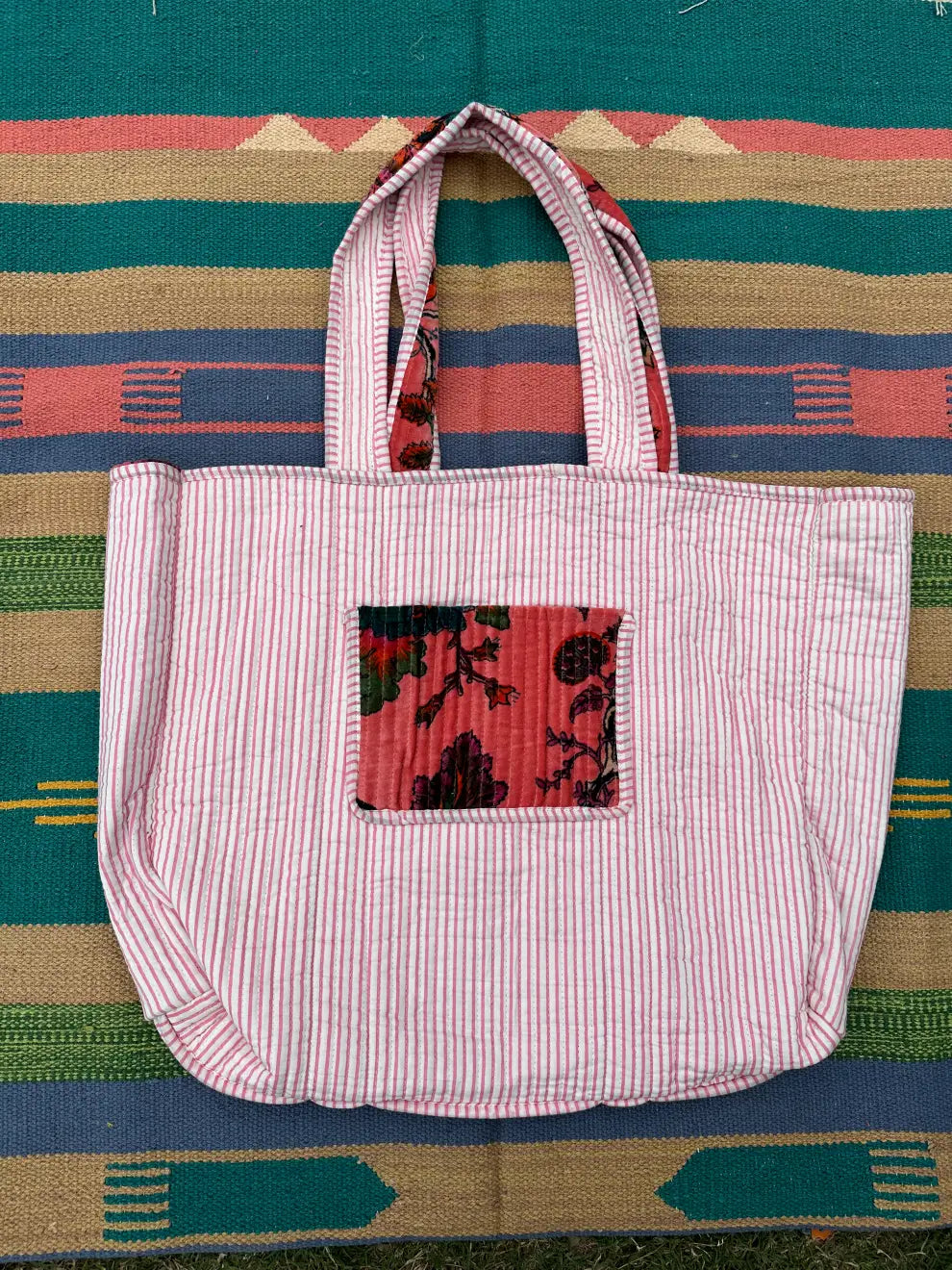 reversible Velvet & Cotton Tote Bag in ochre