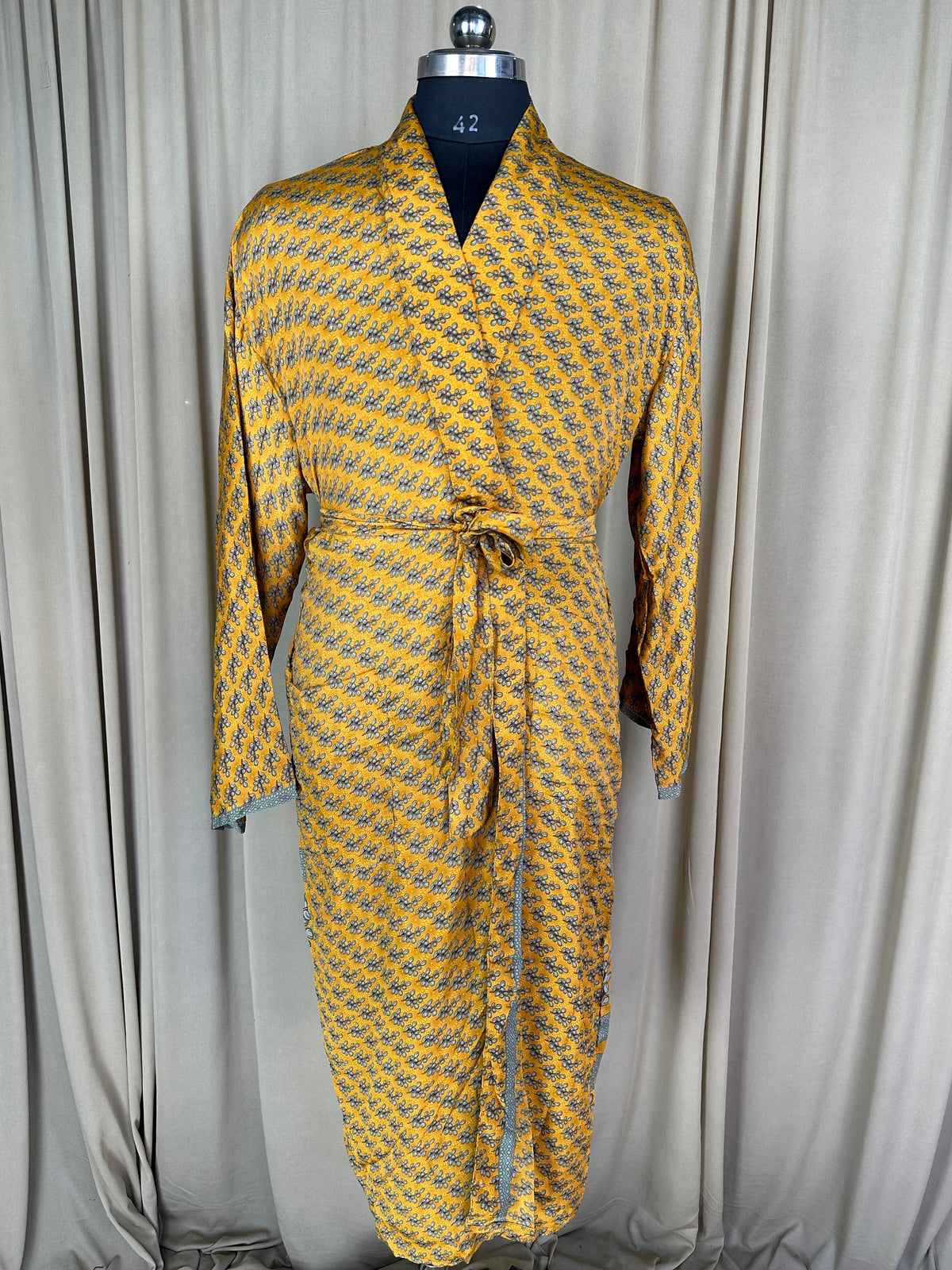Silky Soft Menâ€™s Kimono Robe | Masculine Elegant Classic Sustainable Vintage House Robe gift, Timeless Comfy Lounge Beach Wear Yellow Floral