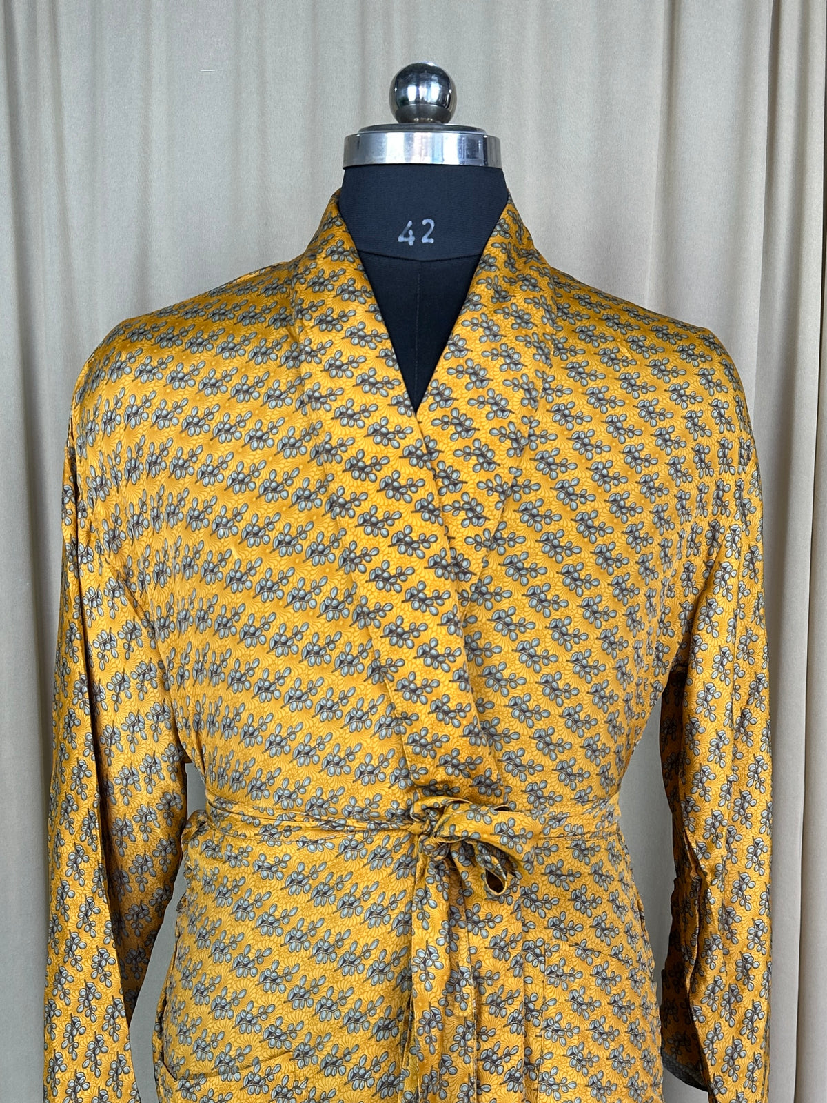 Silky Soft Menâ€™s Kimono Robe | Masculine Elegant Classic Sustainable Vintage House Robe gift, Timeless Comfy Lounge Beach Wear Yellow Floral