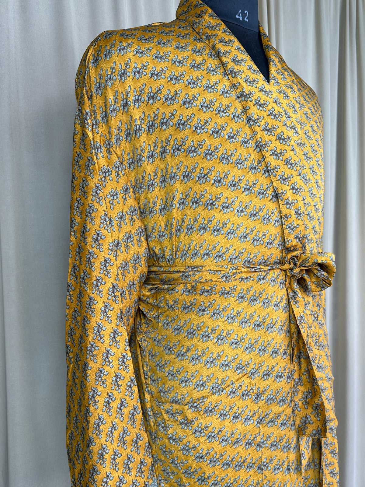 Silky Soft Menâ€™s Kimono Robe | Masculine Elegant Classic Sustainable Vintage House Robe gift, Timeless Comfy Lounge Beach Wear Yellow Floral