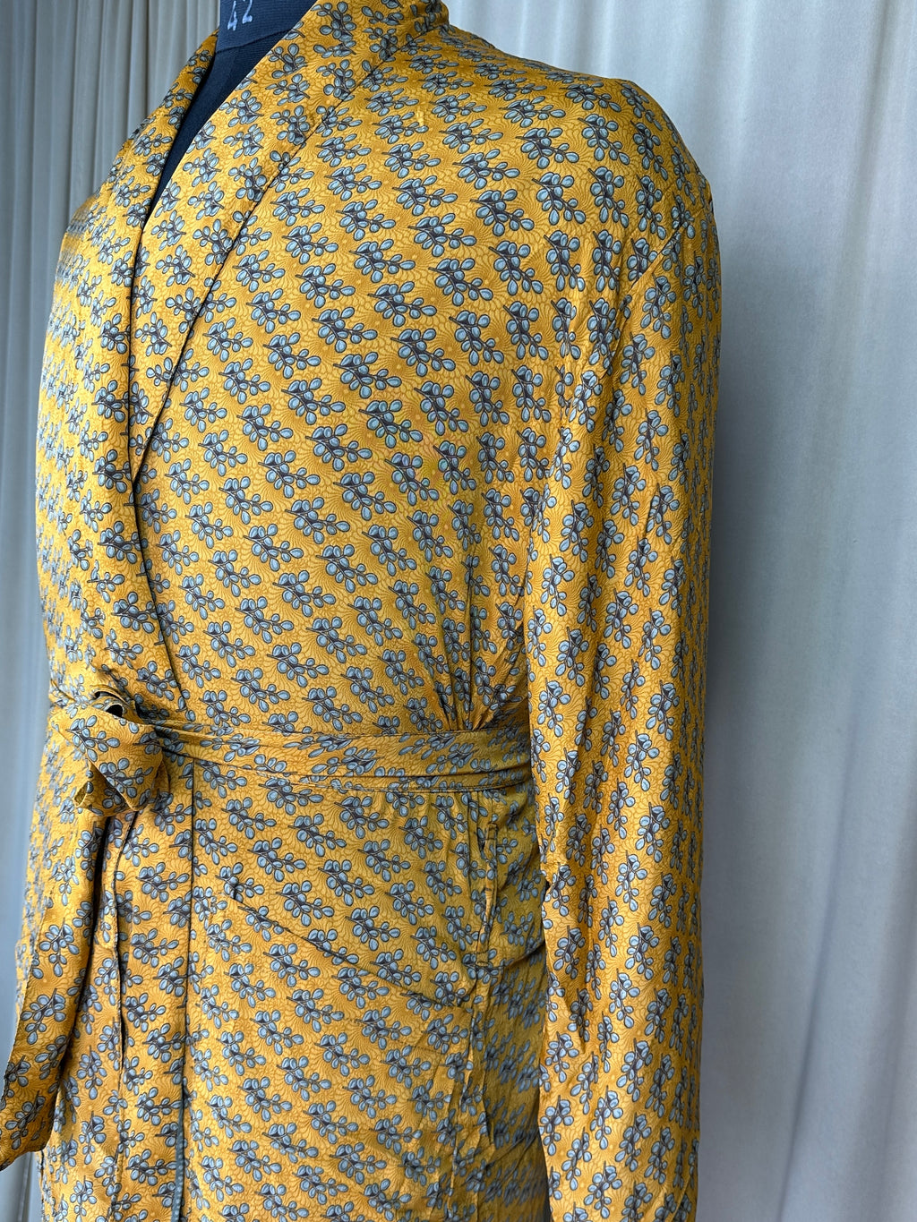 Men's Silky Kimono Robe in yellow floral