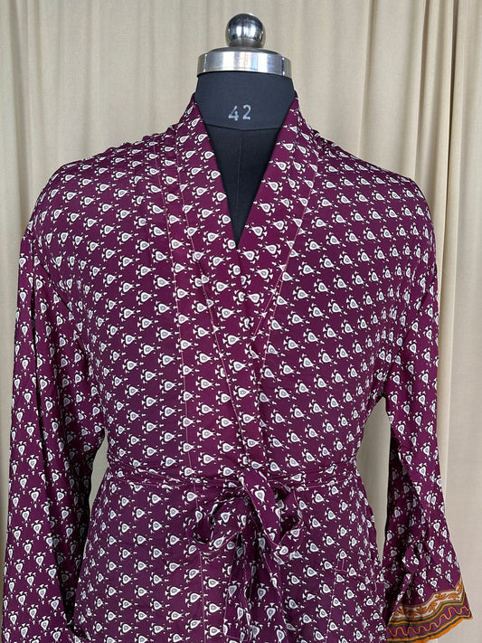 Silky Soft Men’s Kimono Robe | Masculine Elegant Classic Sustainable Vintage House Robe gift, Timeless Comfy Lounge Beach Wear Purple Floral
