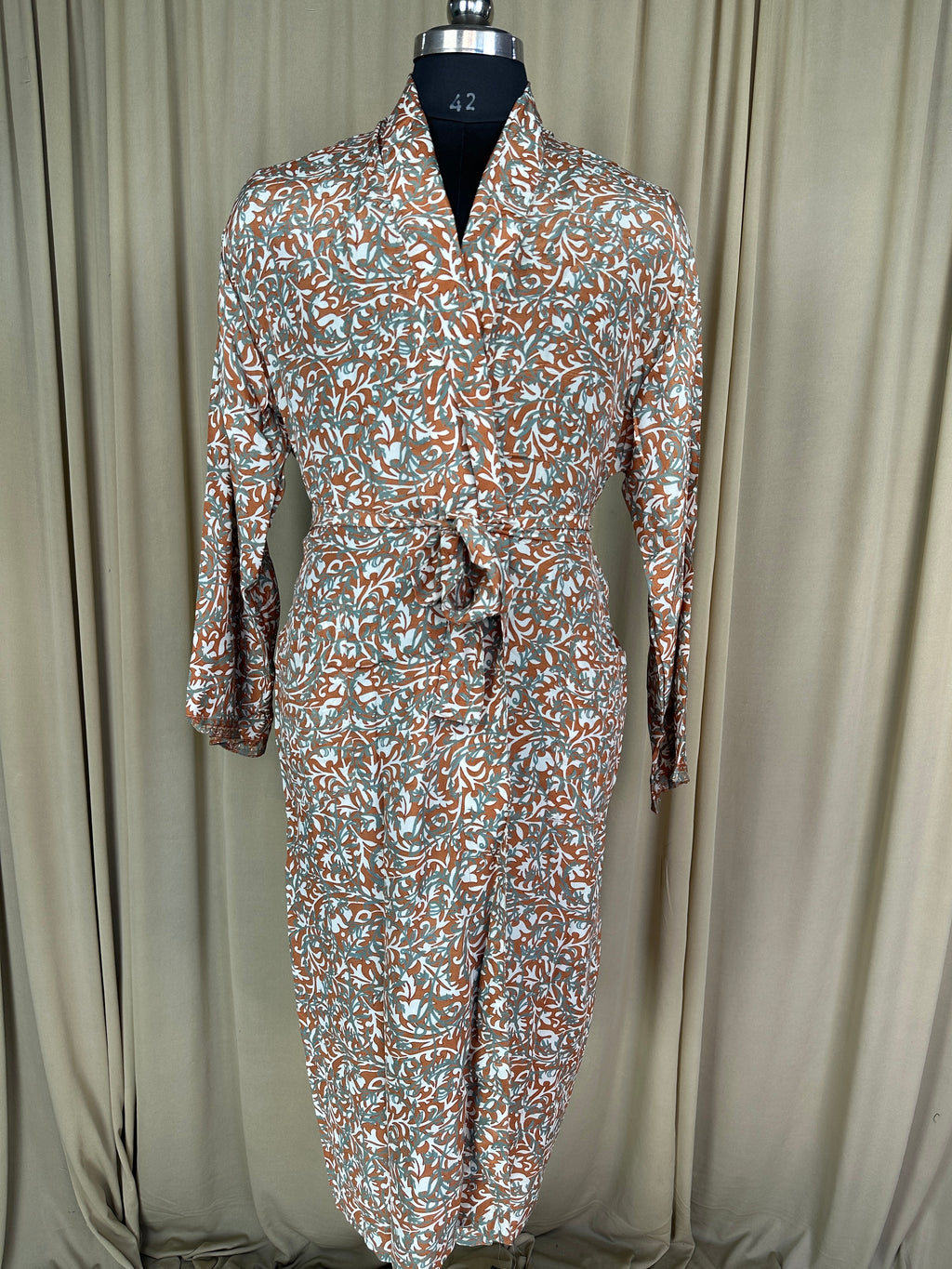 Men's Silky Kimono Robe in orange floral