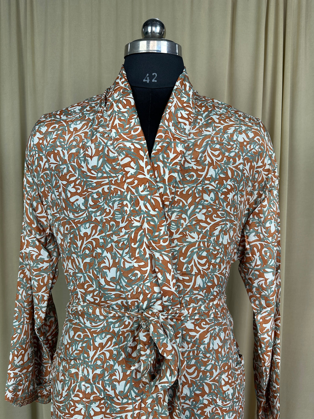 Men's Silky Kimono Robe in orange floral