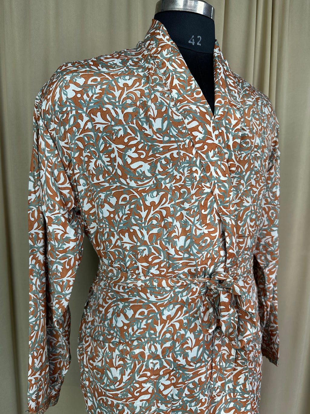 Men's Silky Kimono Robe in orange floral