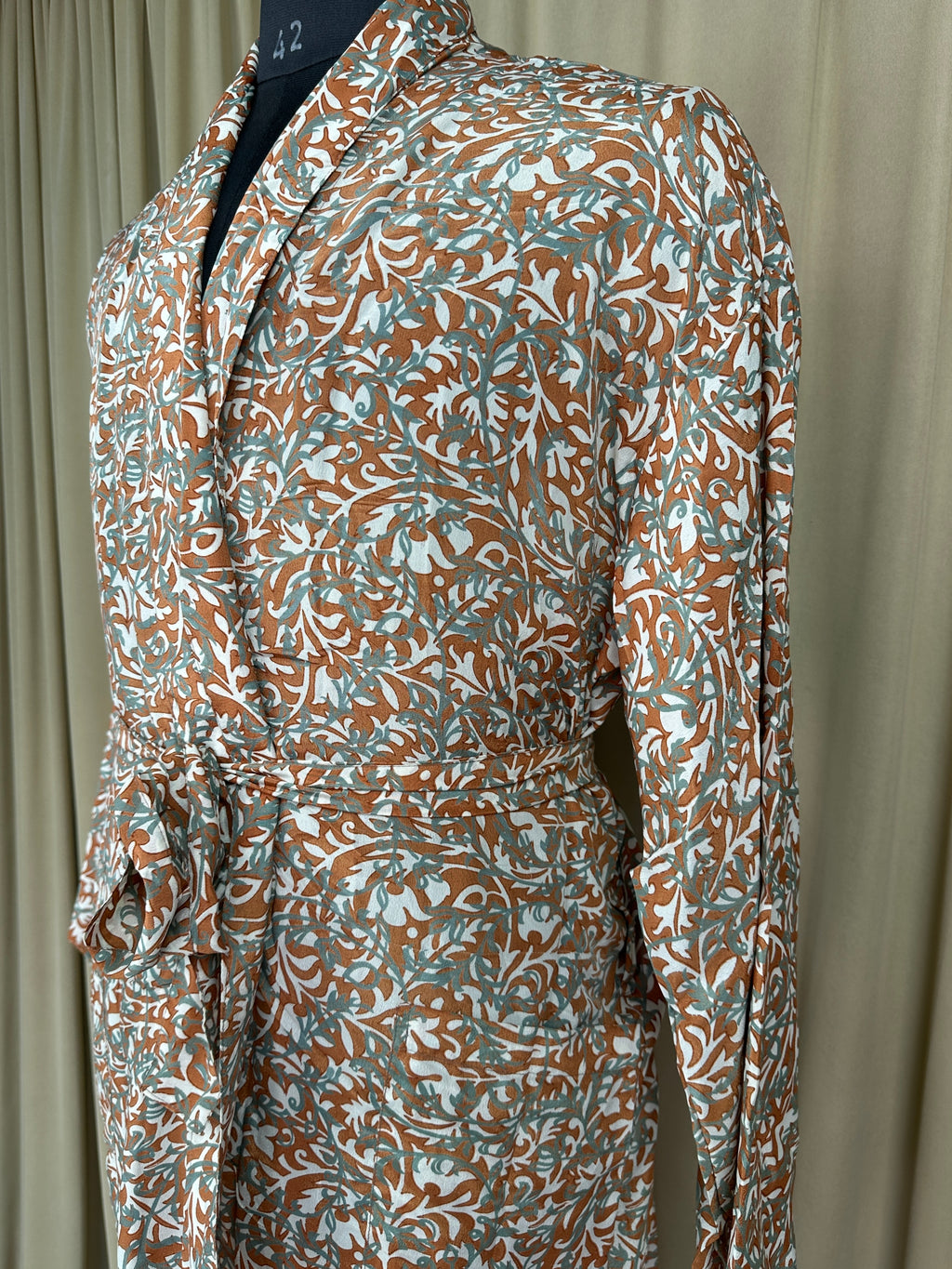 Men's Silky Kimono Robe in orange floral