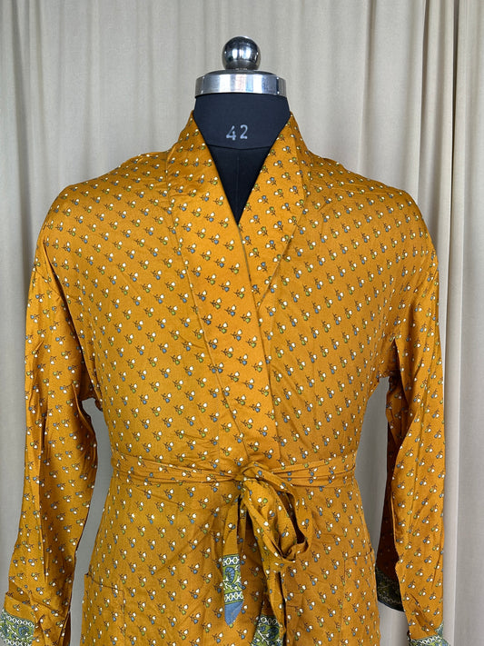 Silky Soft Men’s Kimono Robe | Masculine Elegant Classic Sustainable Vintage House Robe gift, Timeless Comfy Lounge Beach Wear Yellow Floral