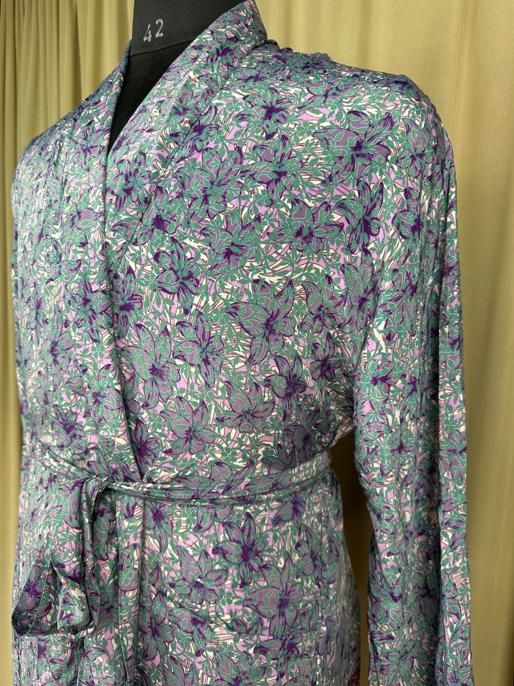Men's Silky Kimono Robe in white floral