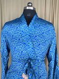 Men's Silky Kimono Robe in blue geometric
