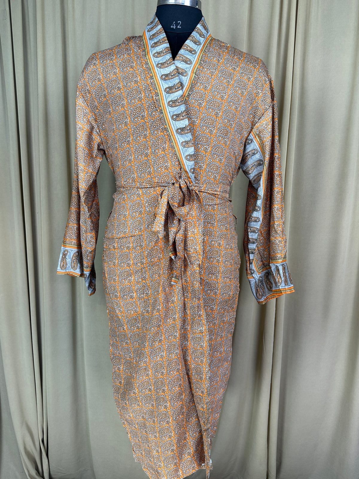 Silky Soft Menâ€™s Kimono Robe, Masculine Elegant Classic Sustainable Vintage House Robe gift, Timeless Comfy Lounge Beach Wear Orange Paisley