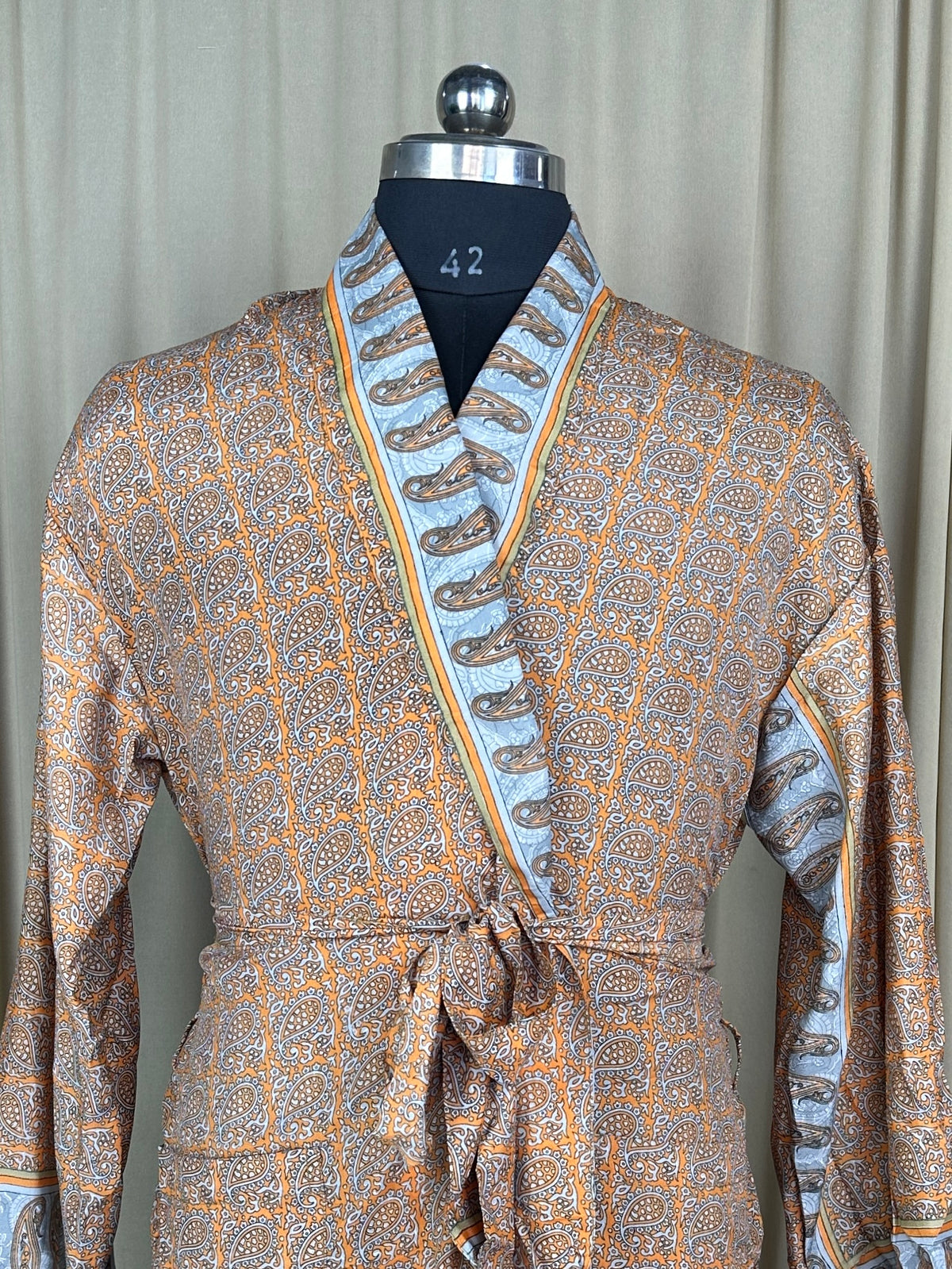 Silky Soft Menâ€™s Kimono Robe, Masculine Elegant Classic Sustainable Vintage House Robe gift, Timeless Comfy Lounge Beach Wear Orange Paisley