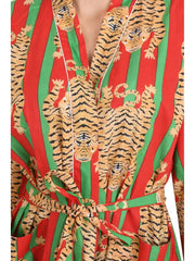 Kimono House Robe Indian Handprinted Strips Cheetah Print Pattern | Lightweight Summer Luxury Beach Holidays Yacht Cover Up Stunning Dress