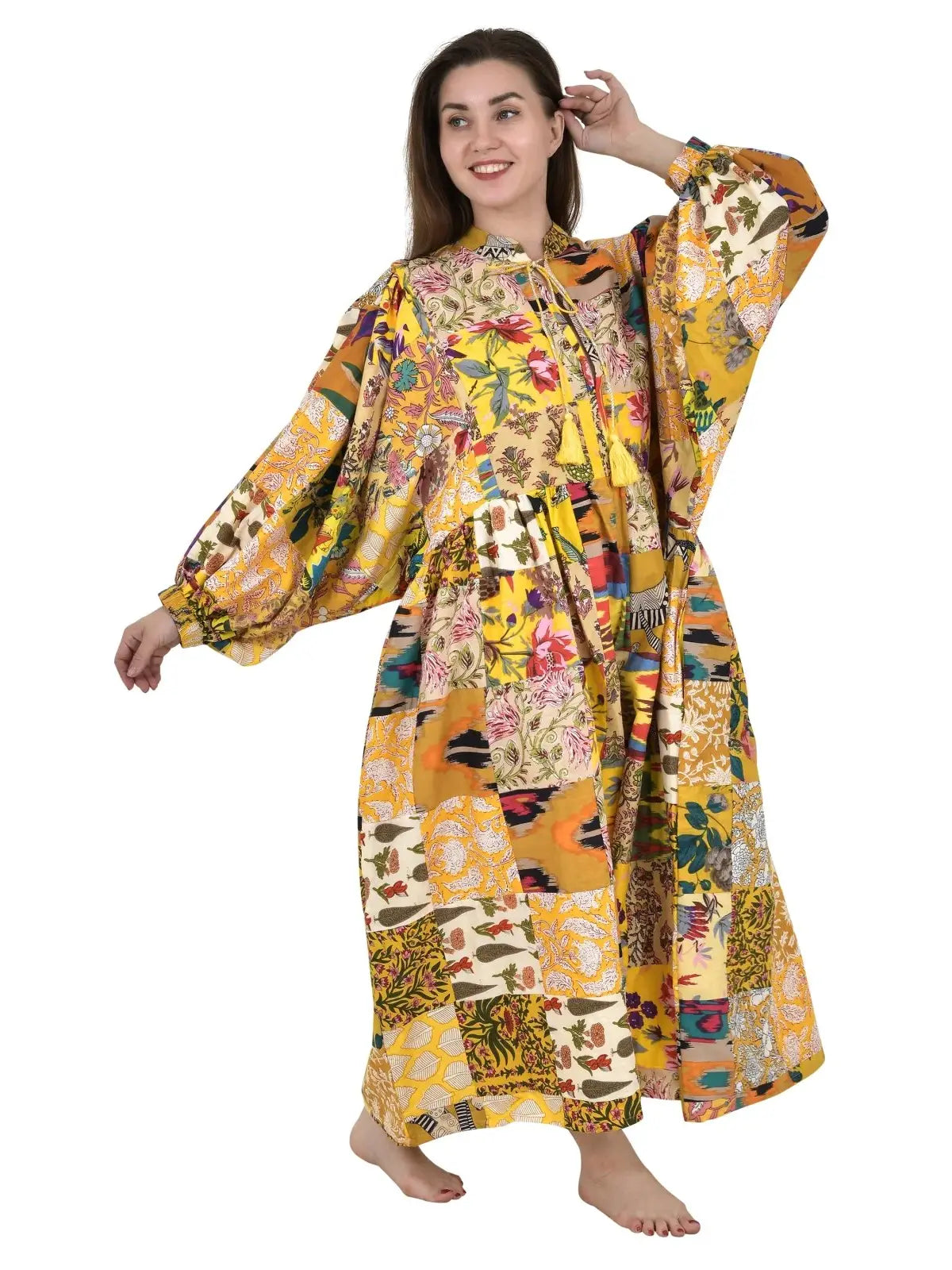 ASSORTED - YELLOW HUES | Hand Stitched Patchwork Cotton Dress | Perfect Anniversary Christmas Gift For Her Sister Mother |