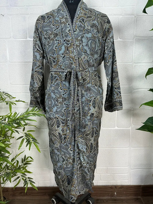 Boho Men Silk Kimono Robe, Luxury Silk Dressing Gown for Man, Long House Beach Artist Bathrobe, Birthday Present for husband, Gift for Him