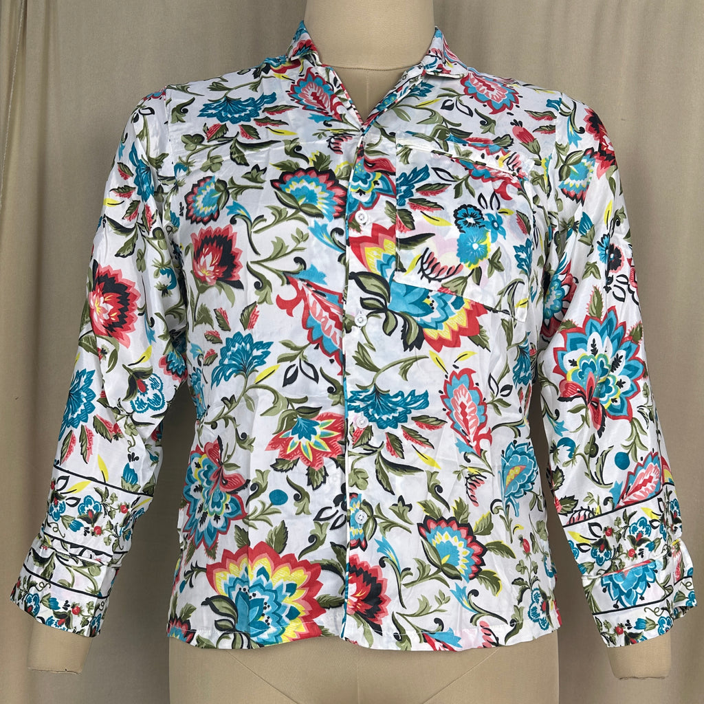 Silk Blend Pajama Set in white floral