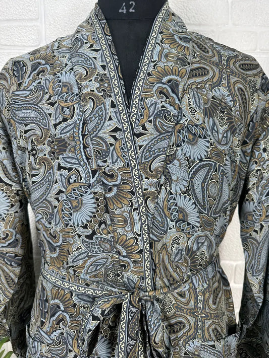 Boho Men Silk Kimono Robe, Luxury Silk Dressing Gown for Man, Long House Beach Artist Bathrobe, Birthday Present for husband, Gift for Him