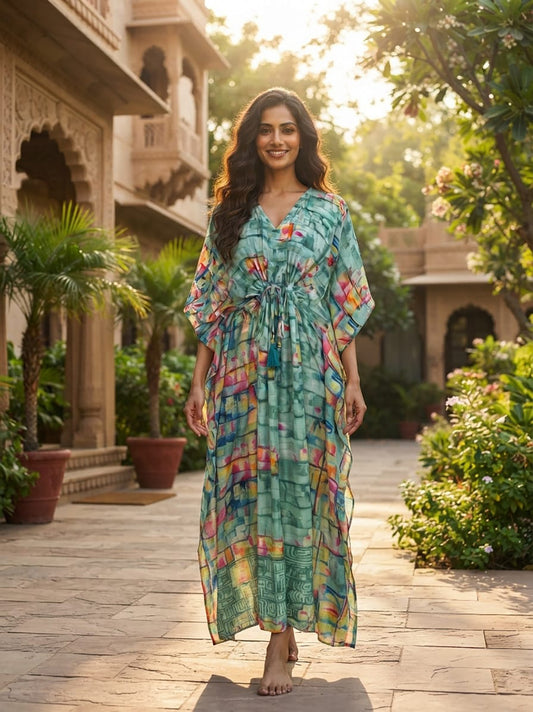 Women Loose Fit Midi Dress - Gift for Her | Kaftan Dress Boho Beach Cover Up, Recycle Silky Soft Women Clothing, Oversize Resort Wear Caftan