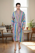 Men's Silk Kimono Robe in pink green geometric