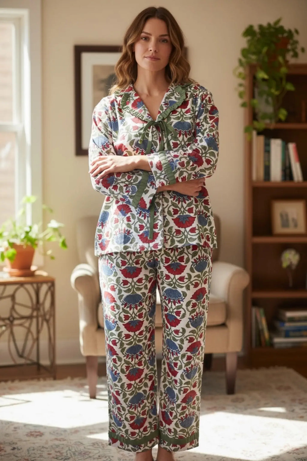 Pure Soft Cotton Pajama Set Two Piece, Indian Hand Block Floral Print | Luxury Sleepwear Loungewear Gift for Her, Valentine Anniversary Mom!