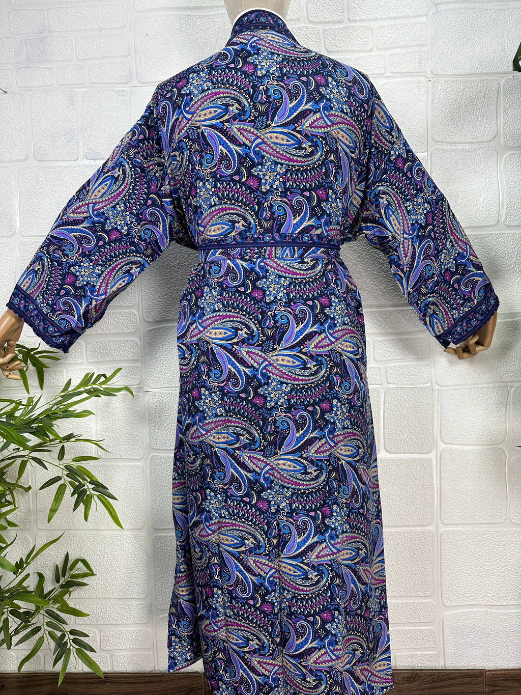 Silk Blend Kimono Robe: Floral Print Long Dressing Gown