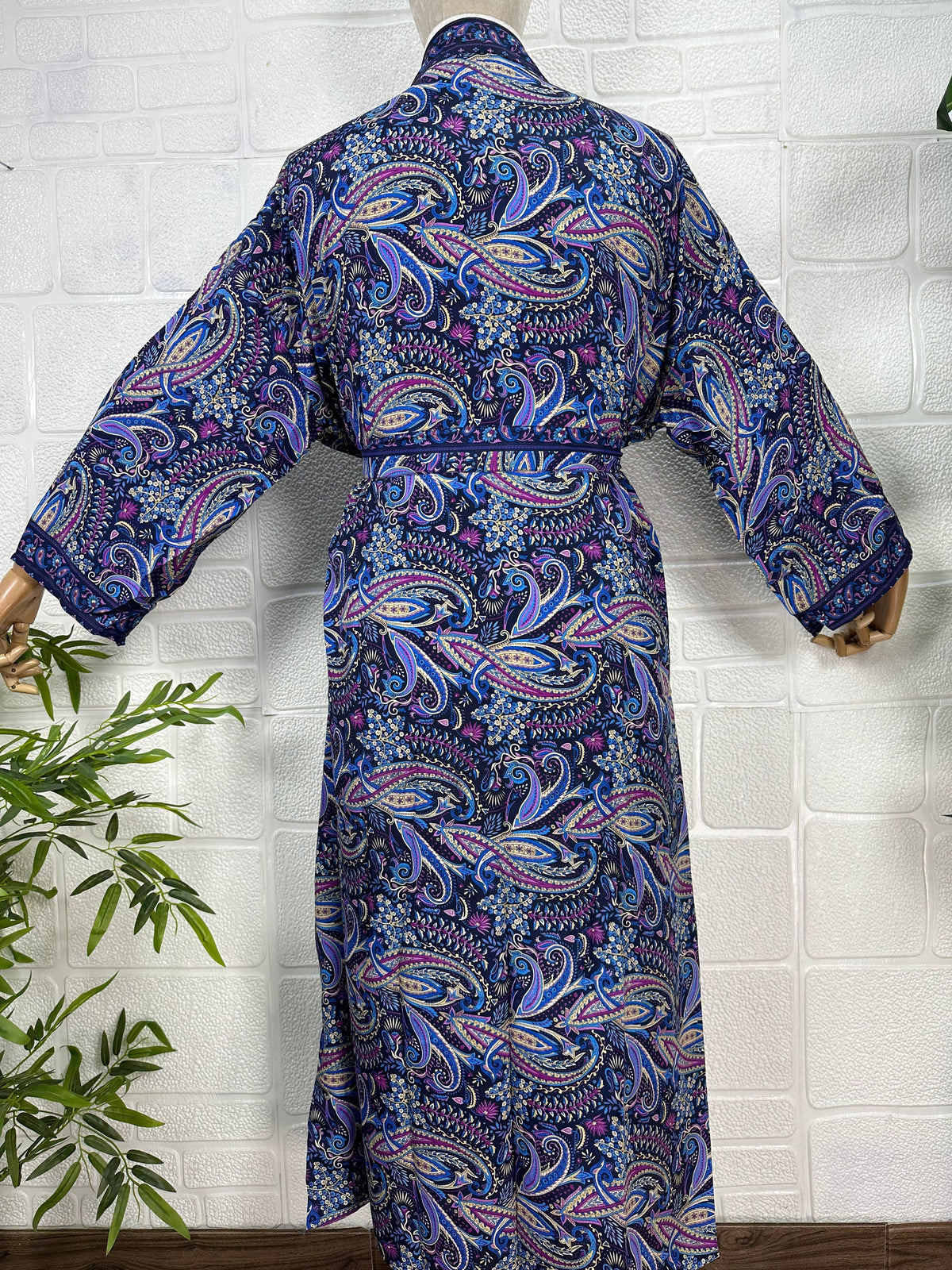 Silk Blend Kimono Robe: Floral Print Long Dressing Gown