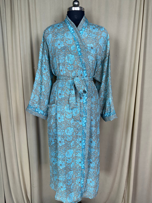 Recycle Silk Sari Women Kimono | Boho Chic Robe House, Beach Cover Up Vintage Bridesmaid Lounge Dressing Gown l Resort Wear Gypsy Nightwear
