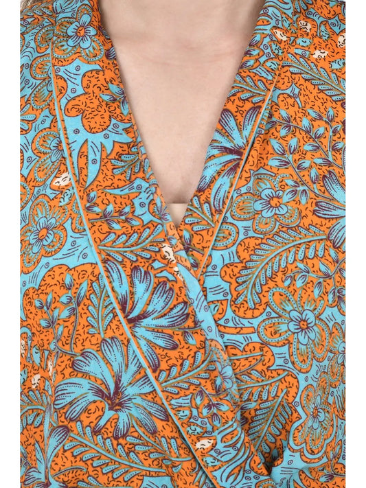 Bohème nouvelle soie Sari Kimono femmes Regal House Robe de plage | Cadeau d'anniversaire de luxe floral orange rose bleu pour elle