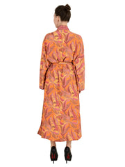Bohemian New Silk Sari Kimono Women Regal House Beach Robe | Orange Paisley Floral Garden Luxury Anniversary Birthday Gift For Her