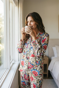 Silk Blend Pajama Set in beige floral