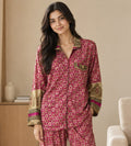 Silky Nightwear Pajama Set, Recycled Sari Silk Blend Luxury Lounge Set, Button Down Top, Drawstring Pants with Side Pockets, Gift